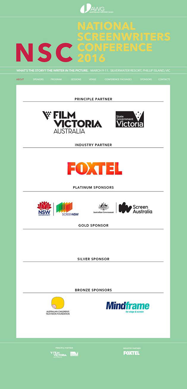 Australian Writers Guild - Conference website and print material by Code and Visual - mobile screenshot 1