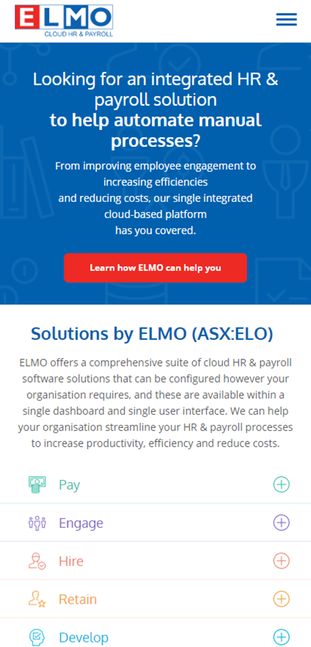 ELMO Software - Complete website redesign by Code and Visual - mobile screenshot 1